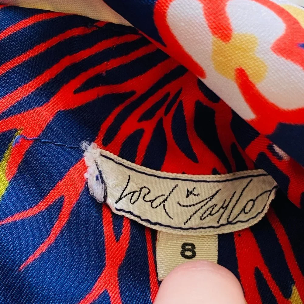 Vintage Lord Taylor Dress Women 8‎ 60s Floral Sleeveless Neck Tie Scarf Bow MCM